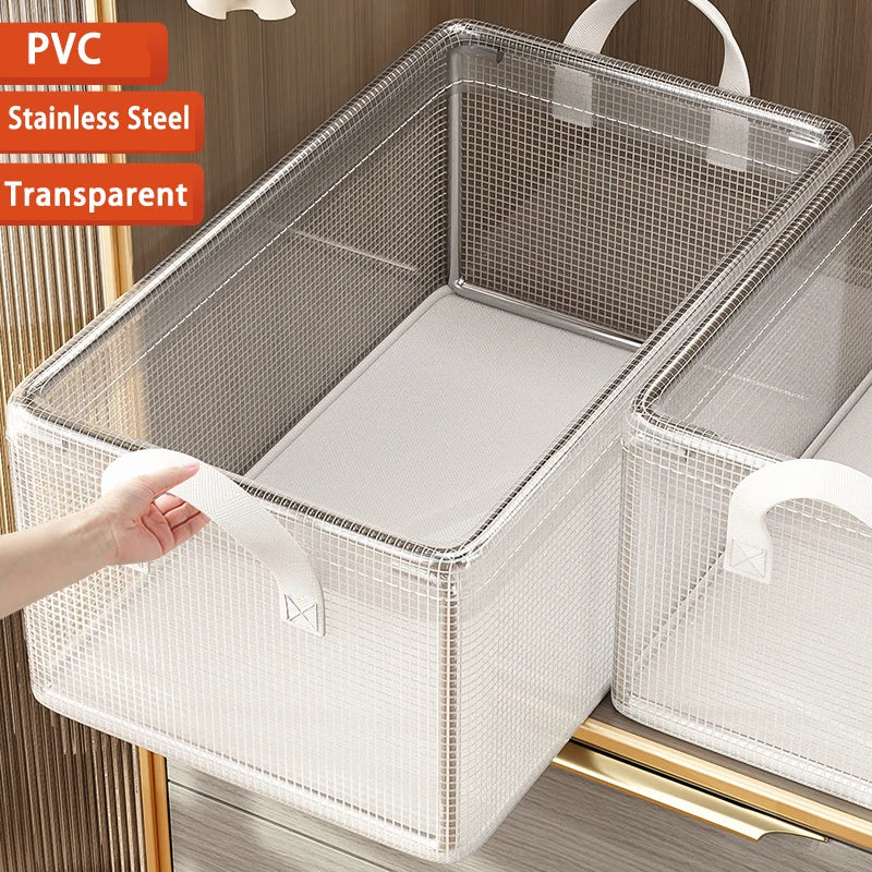 Carvallo Kläders Organiser | Transparent PVC Förvaringslåda | Med Metallram & Dammskydd | Fällbar & Vattentät