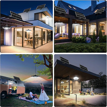 Carvallo LuminoDrop Solhängande lampa med 180 LED &amp; fjärrkontroll | Rörelsesensor &amp; 5 lägen | För terrass, garage &amp; ladugård