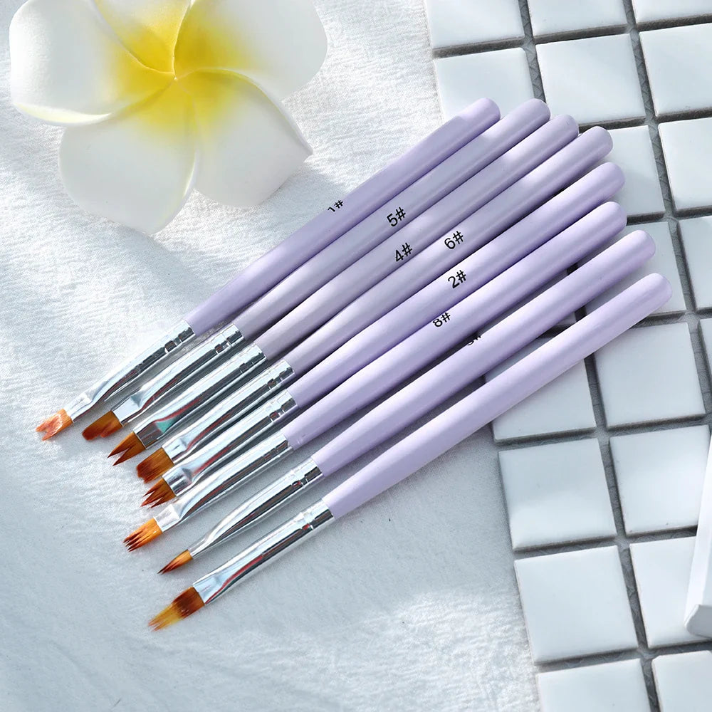 Carvallo-penselsæt NailMuse 8-pak | Fine detaljpenner til gel og neglekunst | Træhåndtag | Fås i 5 farver