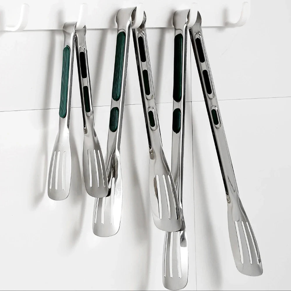 Carvallo köks tongs rostfritt stål med silikonhandtag | 3 storlekar för grill & kök | Anti-glid & värmebeständig | Silver & mörkgrön