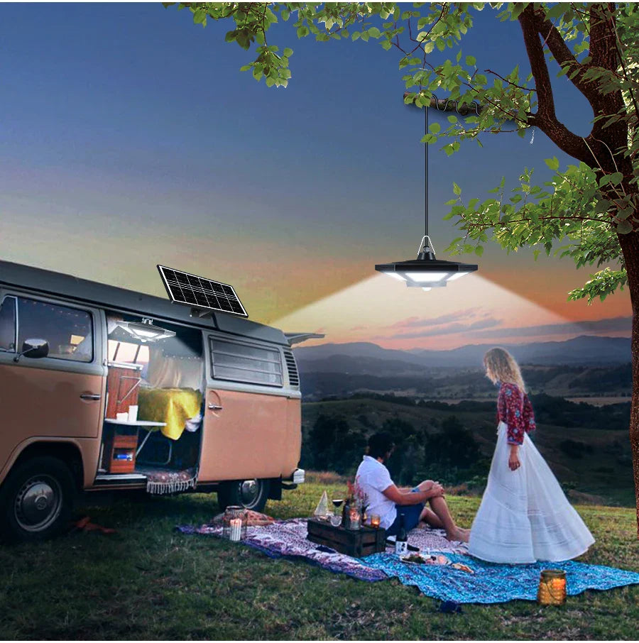 Carvallo LuminoDrop Solhängande lampa med 180 LED & fjärrkontroll | Rörelsesensor & 5 lägen | För terrass, garage & ladugård