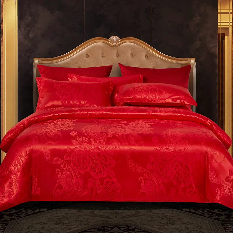 Wostar Satijn Rayon Jacquard Påslakan 220x240 Sommarluxus Dubbelsäng Duntäcke Sängkläder Set