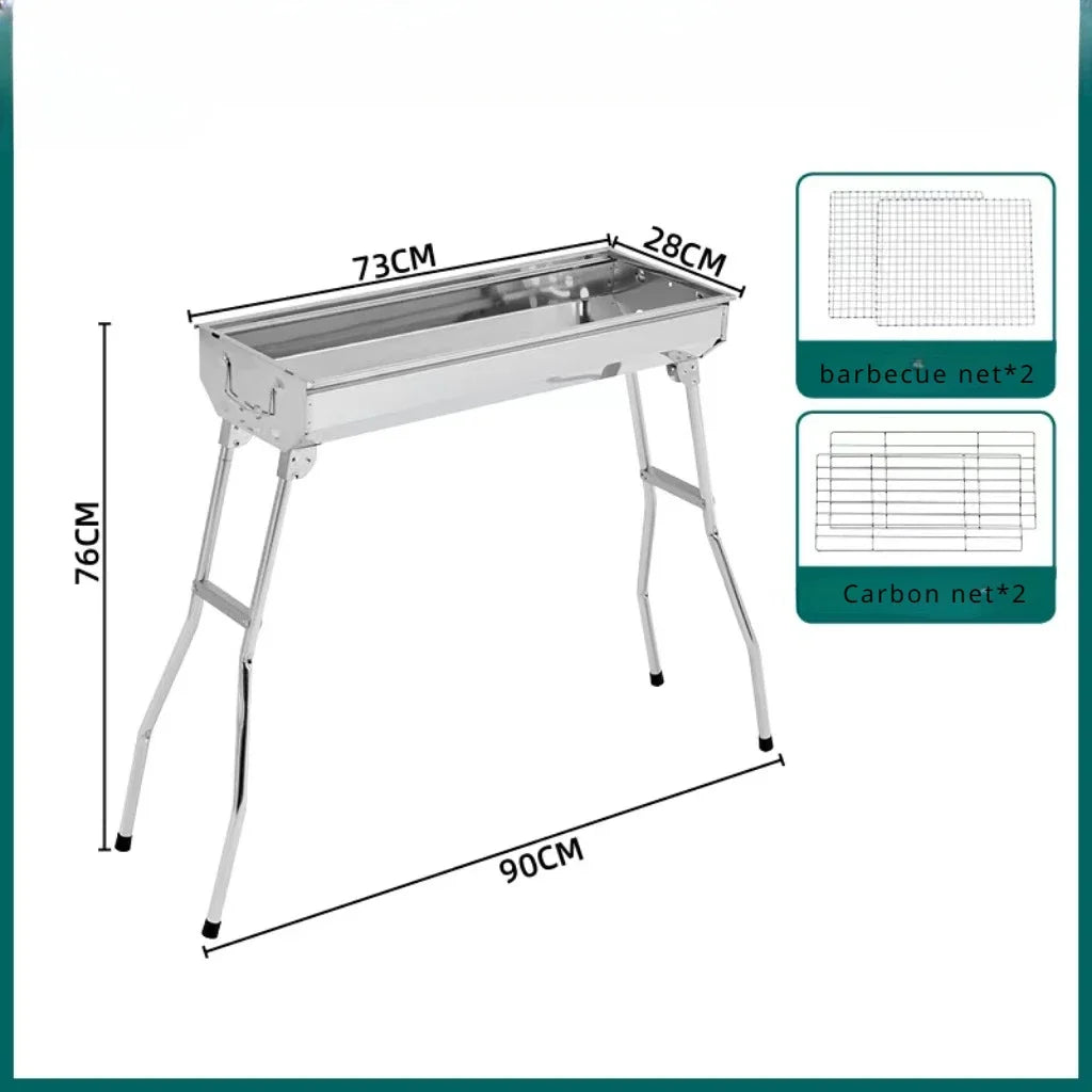 Carvallo Stort kolgrill i rostfritt stål | Hopfällbar & Bärbar | Utan montering | Med handtag | För trädgård & camping