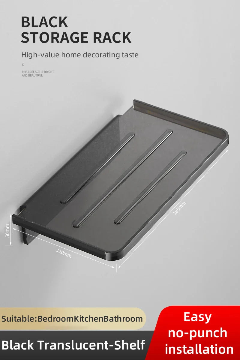 Carvallo DuschLine Duschablage Svart | Vägghylla i ABS-plast | Utan borrning | Med mobilhållare | Modernt bad-organisationstalanger