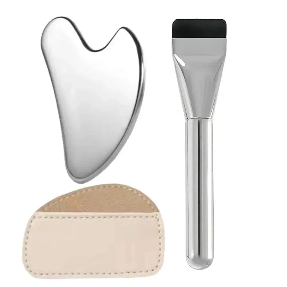 Carvallo Make-up Spatel &amp; Pinsel Set | Rostfritt stål blandningsverktyg med foundation- &amp; konturpensel | Proffs-set för foundation, pigments &amp; krämprodukter