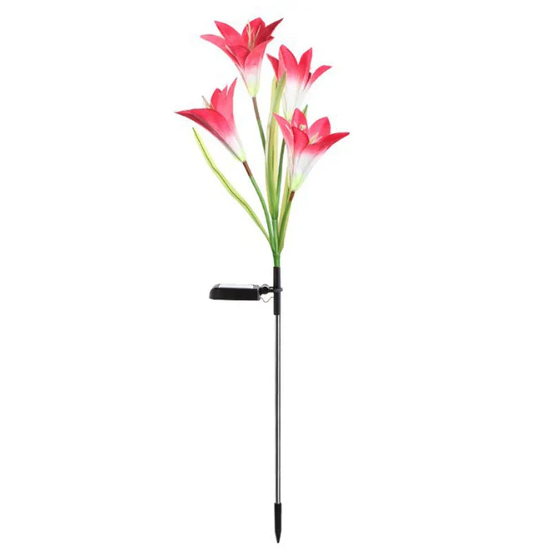 Carvallo SolarBloom Solar Trädgårdslampor LED Liljor | Dekolampa med ljussensor | För gård, gräsmatta & fester | Röd & Lila