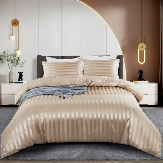 LuxSleep sängkläder set - 3-delat lyxigt randigt sängkläder set [sängkläder med dragkedja, örngott]