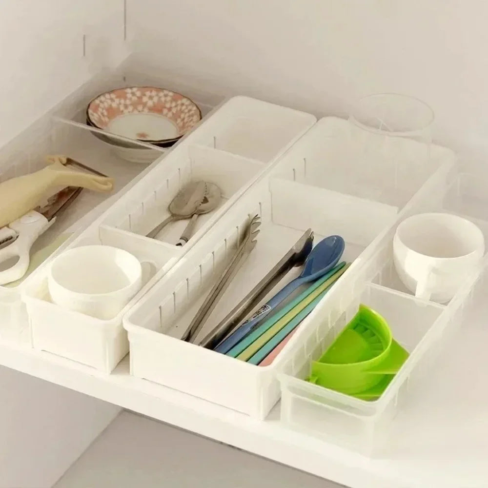 Carvallo FlexSort Lådor Organizer Box | Justerbar med avdelare | För Kök, Kosmetik & Kontor | Vit | S/L