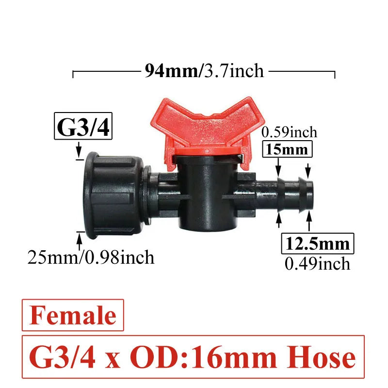 Carvallo FlowTura ConnectPro | Mini-kula ventil med slanganslutning och gänga | För trädgård, PE-slang och droppbevattning