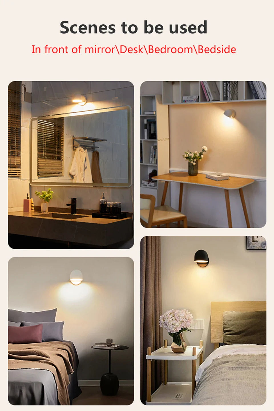 Royallure LED Inomhus Vägglampa 350° Rotera med Touch Dimming switch 9W