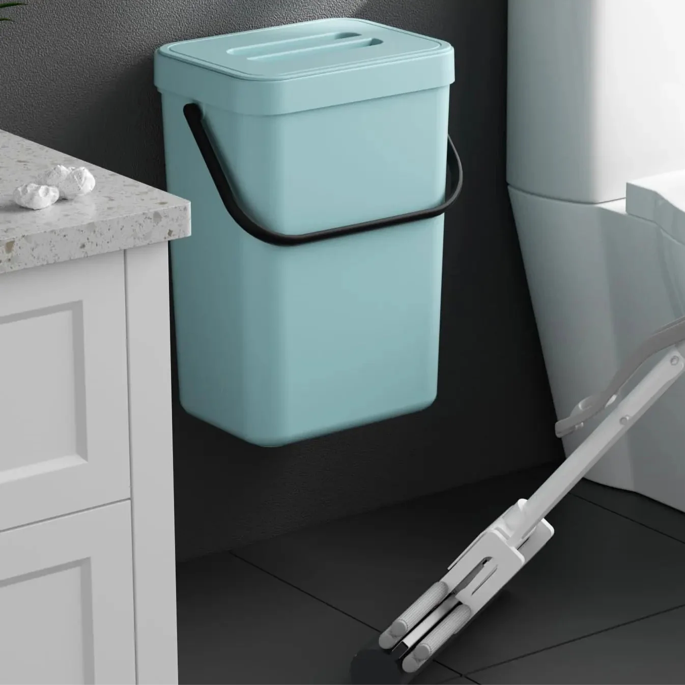 Carvallo Mini Soptunna | Med Lock | Hängande & Väggmontering | Kompakt & Luktblockerande | För Kök, Bad & Kontor
