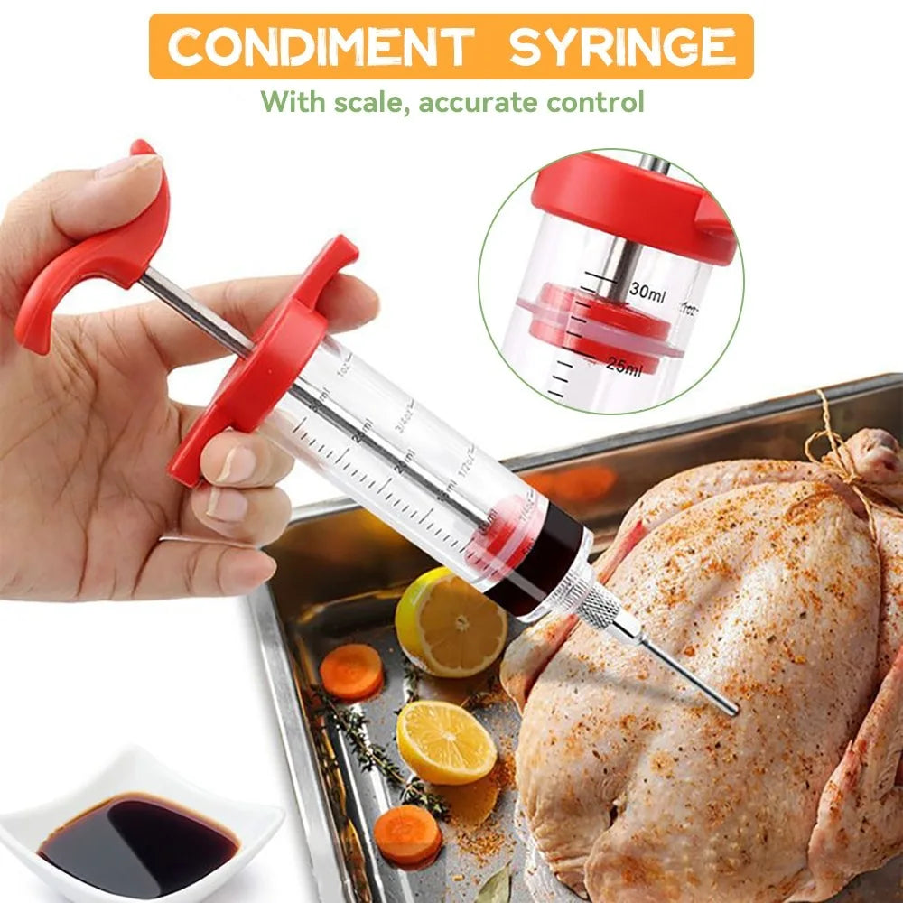 Carvallo Marinadenspruta | Köttspruta för BBQ &amp; stekning | Med rostfria nålar för vätske- &amp; kryddmarinader | 60 ml volym