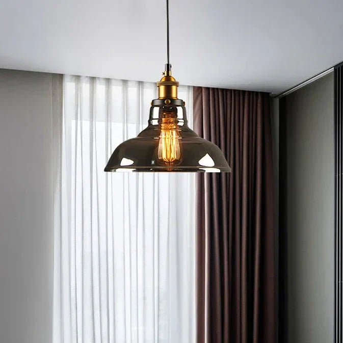 Elliot Retro-hänglampa – Vintage hänglampa med rökgrå glaskåpa