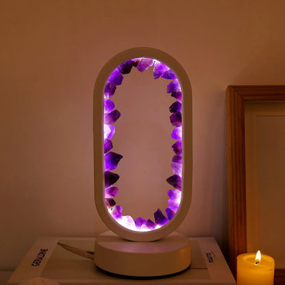 AuraStone Soluna | Amethyst kristallampa med mjukt naturbelysning