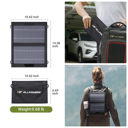 Carvallo | Portabel solcellsladdare 10W | Fällbart & vattentätt solpanel | USB-utgång för mobil & surfplatta | Camping & utomhus