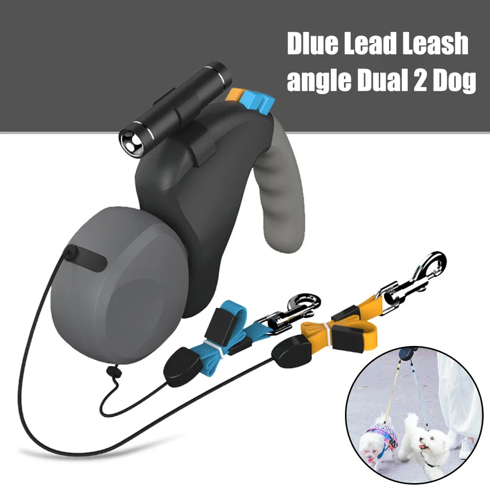 Åter retractable hundkoppel med 360° trassel – Justerbart bälte för två hundar, lätt och hållbart