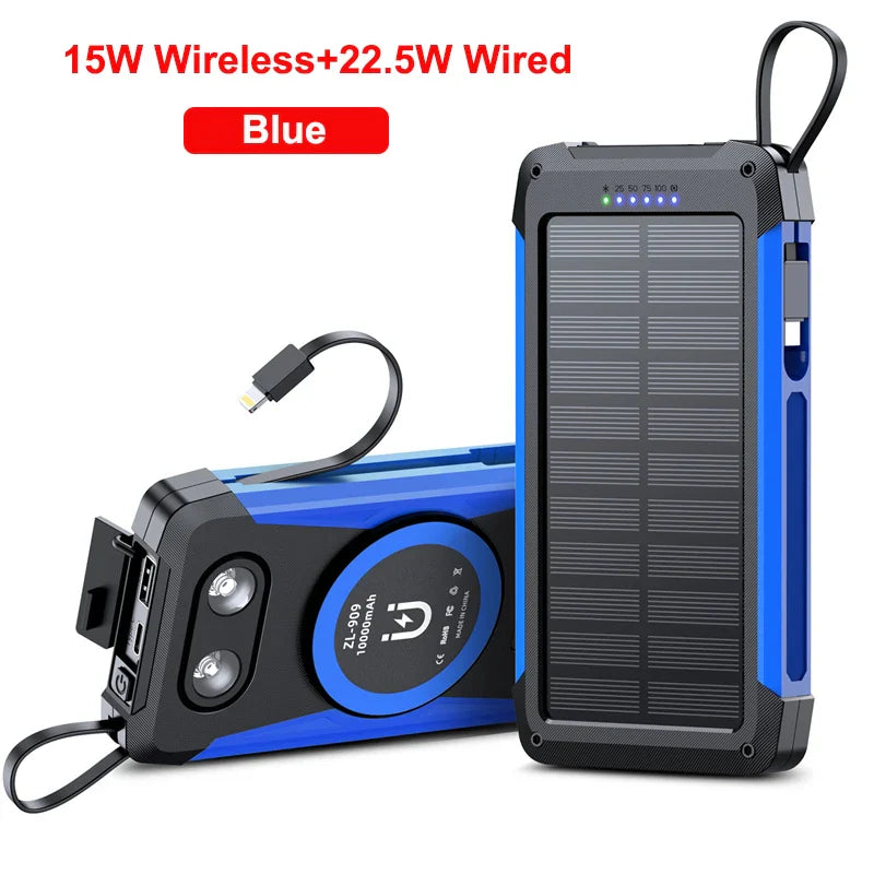 Carvallo MagCharge Solkraftbank 10000mAh | Magnetisk trådlös laddning | 22,5W snabbladdningsfunktion | Med kabel och ficklampa | För iPhone, Samsung & Co.