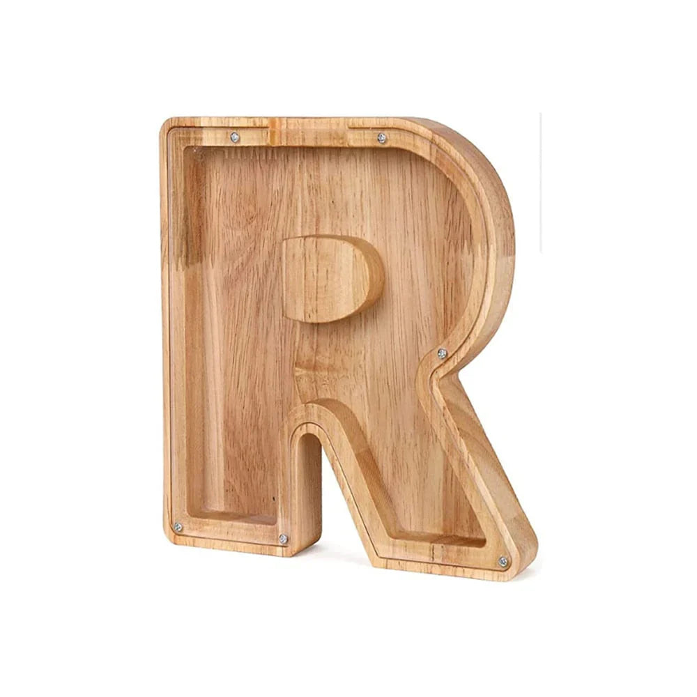 Trä Alphabet Spargris med transparent fönster för stiligt sparande