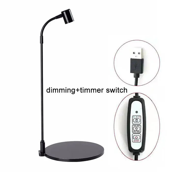 Carvallo USB växtlampa med stativ | Höjdjusterbar & Flexarm | 3W LED | Kallvitt ljus (6000K) | För inomhusväxter