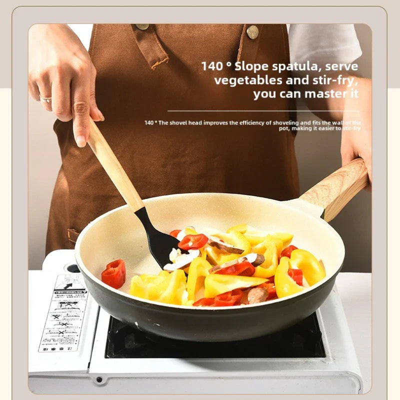 Carvallo Silikon Kök Redskap Set | Värmebeständig upp till 230 °C | 12-delar med Trähandtag | Visp, Spatel, Tång & mer