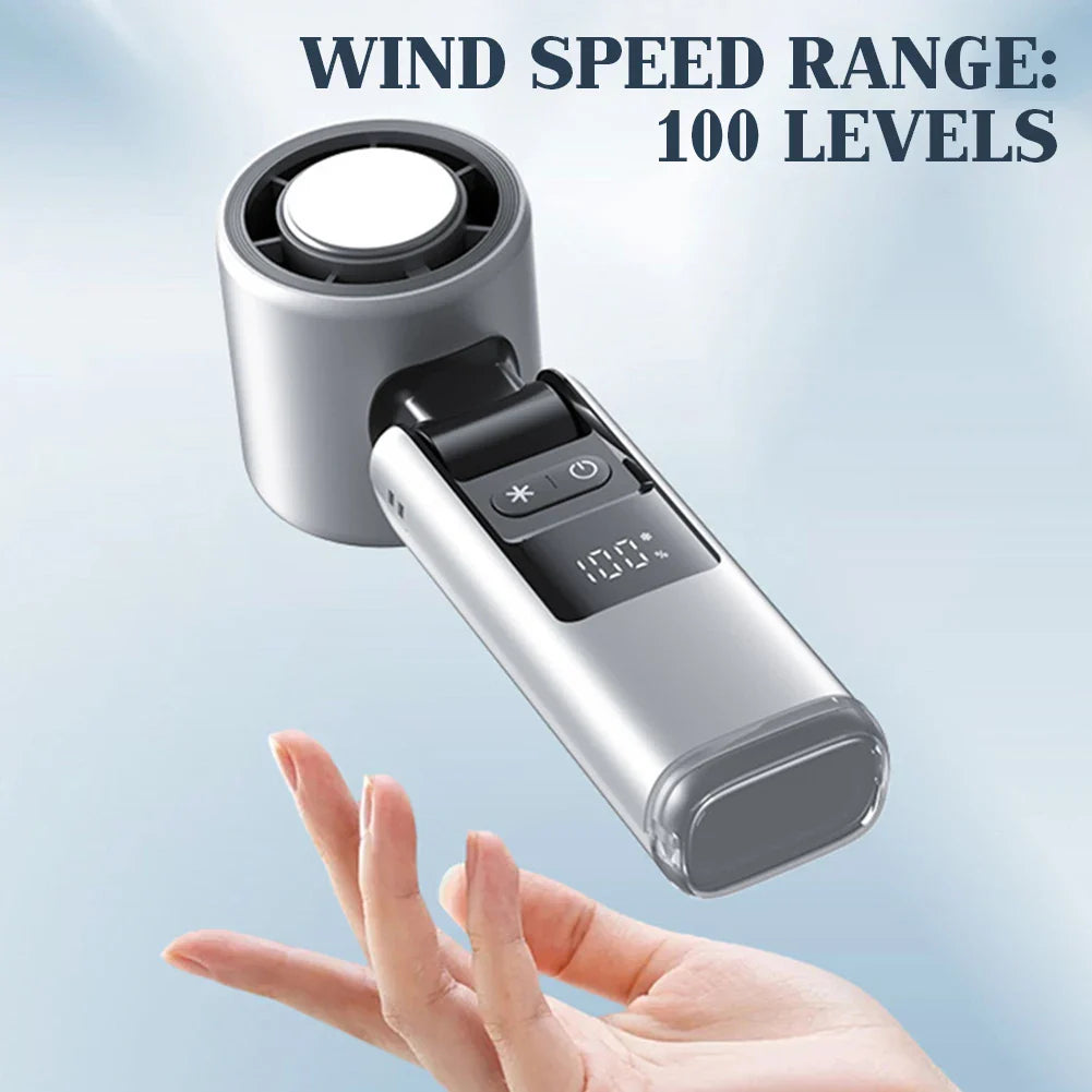 Carvallo Mini Handfläkt | 100 Vindsteg &amp; Digitaldisplay | Fällbar &amp; USB-uppladdningsbar | 4000 mAh batteri