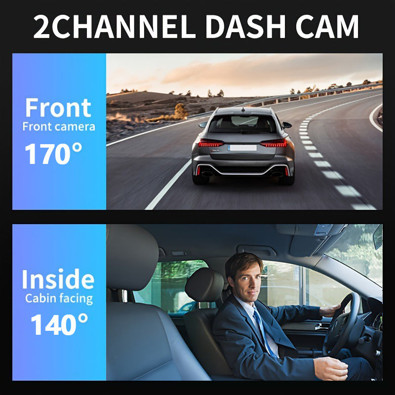 1080P WiFi Dubbelkamera Dash Cam – Främre &amp; Inuti Bilkamera med IR Nattvision &amp; Loopinspelning