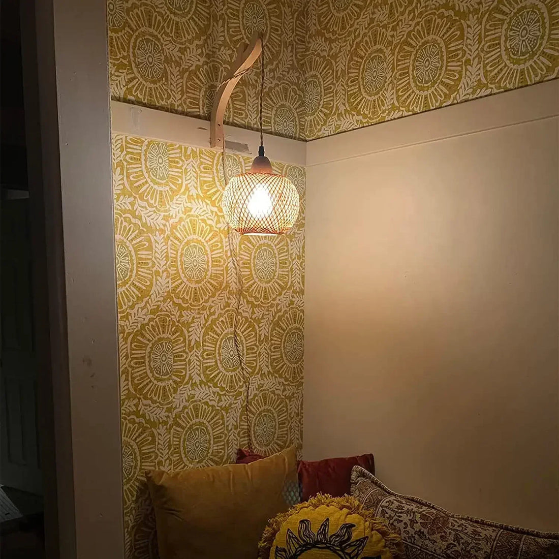Bohemisk Vägghängd Lampa Rustik Trä Wan