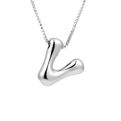 Royelux A-Z Ballong Bubbel Bokstav Hänge Halsband – Silver Chunky Initial Smycken