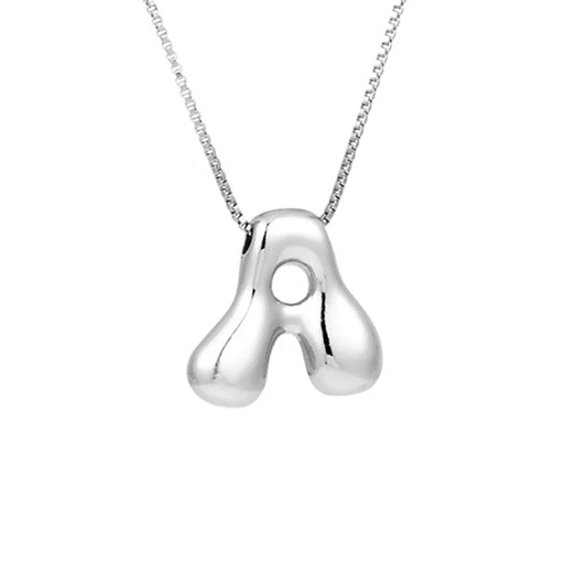 Royelux A-Z Ballong Bubbel Bokstav Hänge Halsband – Silver Chunky Initial Smycken