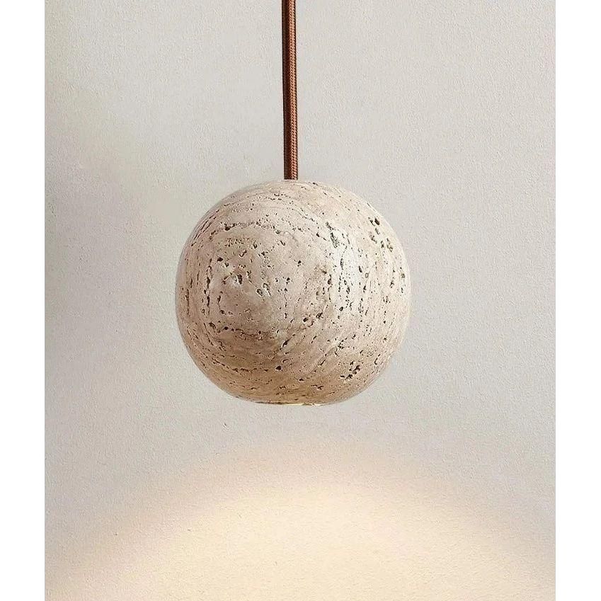 Hänglampa av travertin – Minimalistisk rund LED-hänglampa i Wabi-Sabi-stil