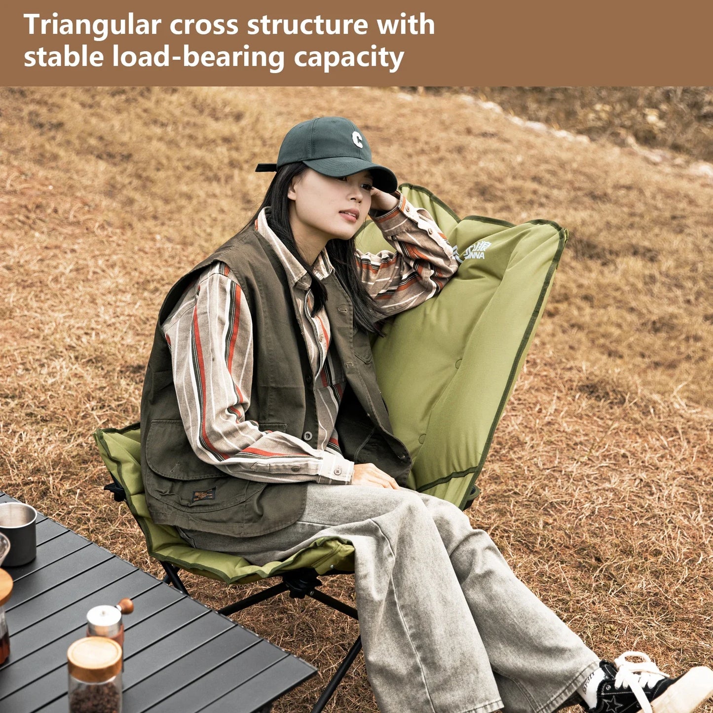 Carvallo Fällbar Camping-Månstol Höghalssitande Bärbar | Justerbar Utomhus-liggstol för Vandrande, Fiske & Picknick