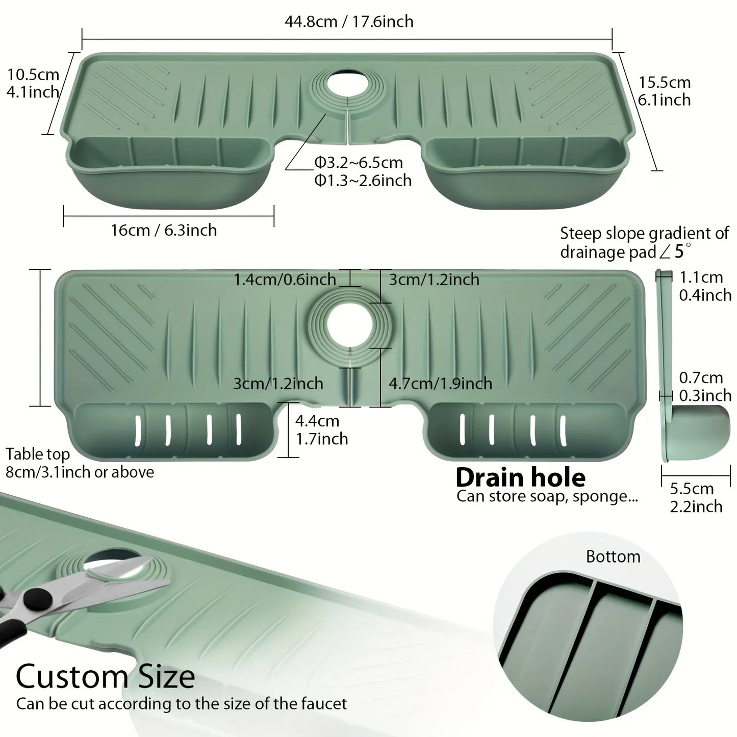 Carvallo Spülmatte | Rutschfast & mögelfri | Värmebeständig silikonavlastningsmatta för diskho & kran | Fällbar & diskmaskinssäker