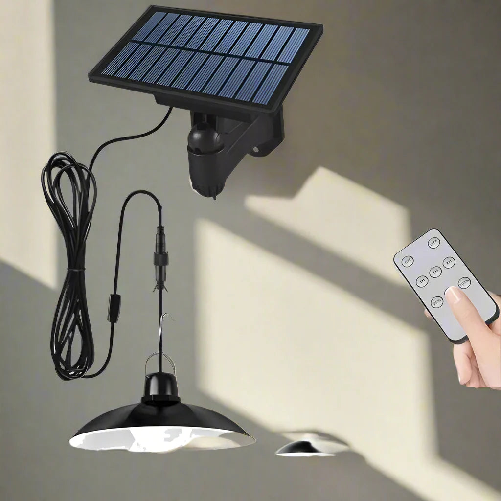 Royelux Solar Pendant Light – Dual-Head LED Kromring med fjärrkontroll