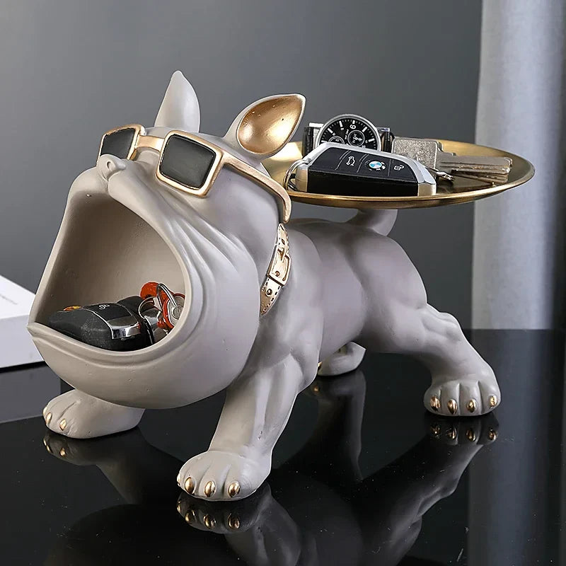 Carvallo | Bulldog Figur med förvaringsfack | 30 cm dekorskulptur | Resin konstverk | Djurstaty för vardagsrum