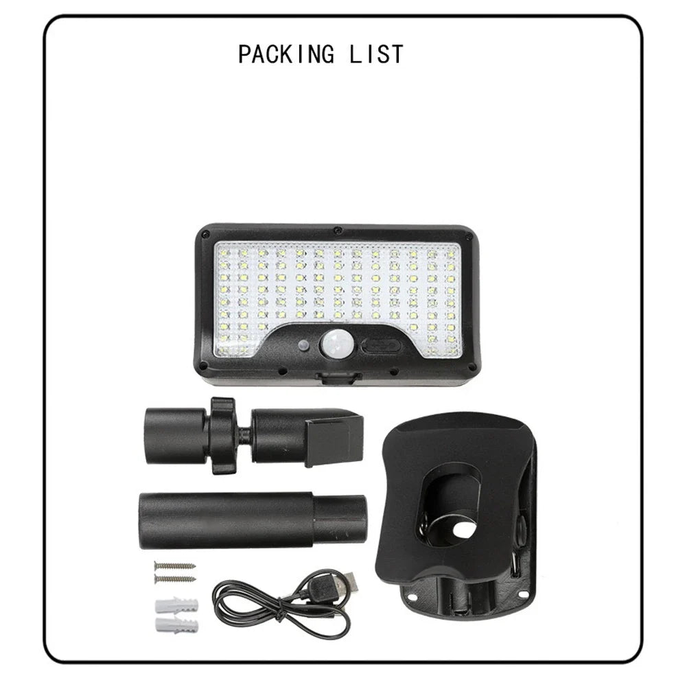 Carvallo Solar-vägglampa | 92 LEDs | Rörelsesensor & 3 lägen | IP65 Vattentålig