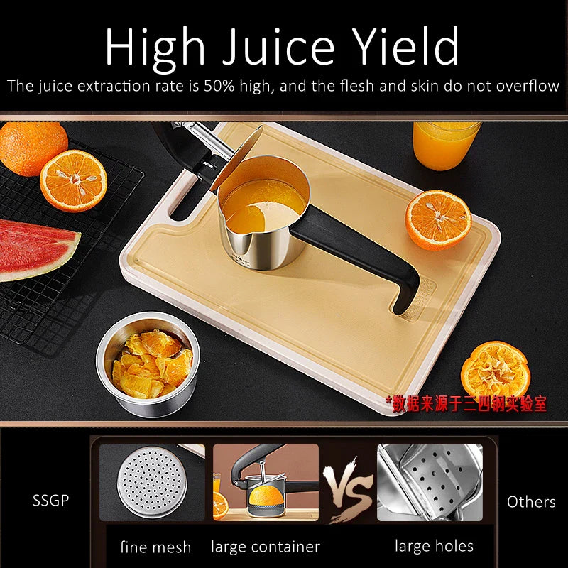 Carvallo Manuell Saftpress i rostfritt stål | Patenterad design | 50 % högre juiceutbyte | För citrus, granatäpple &amp; mer