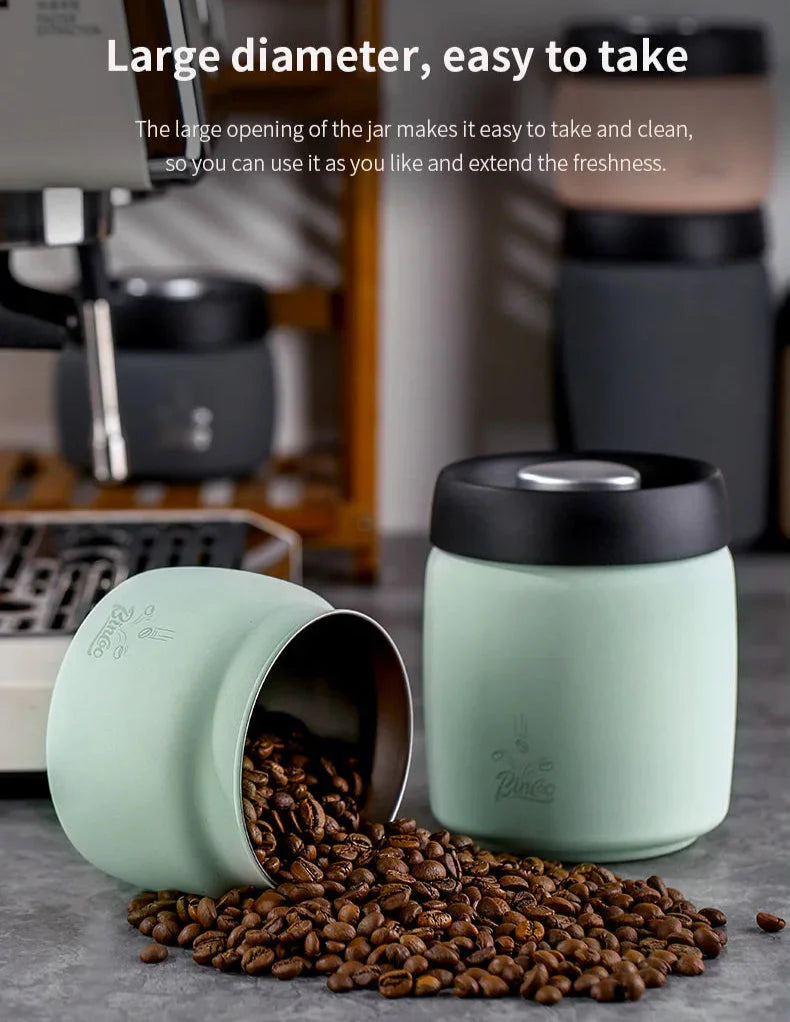 Royallure Kaffeebehållare i rostfritt stål med manuell vakuumlock för färska bönor
