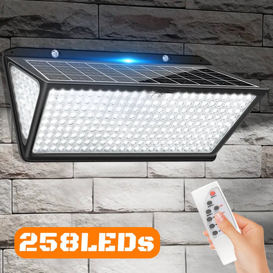 Carvallo UltraShine 258 Solar-vägglampa 258 LEDs | 270° spridningsvinkel | Rörelsesensor med 3 lägen | IP65 Vattentät | För trädgård, garage & stängsel