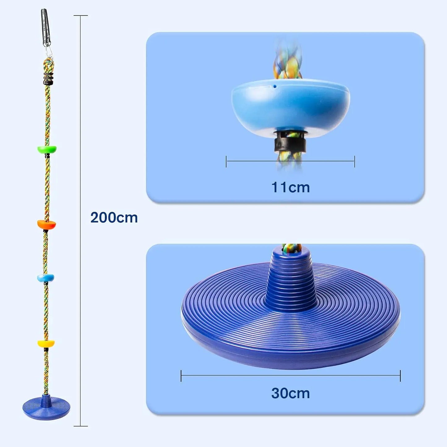 Carvallo klätterrep med plattform & skiva | 200 cm längd | För barn från 3 år | Främjar balans & motorik