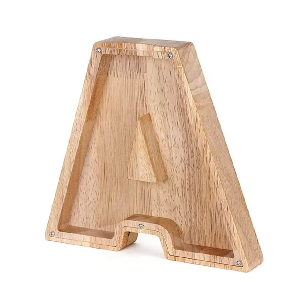 Trä Alphabet Spargris med transparent fönster för stiligt sparande