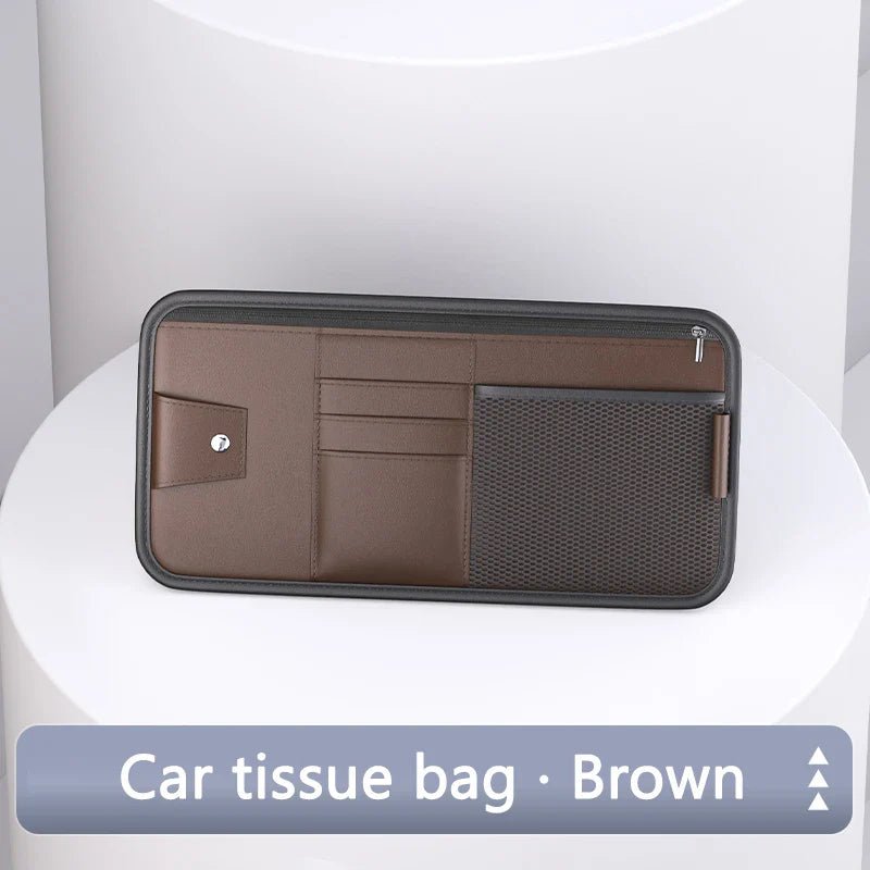 Carvallo VisorPro Auto solskyddsorganisator | PU-läder | Med kortfack & glasögonklipp | För dokument, nycklar & mobil