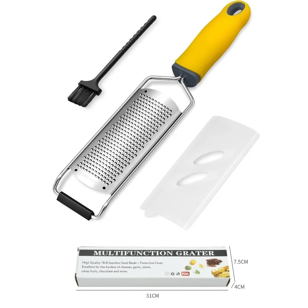 Carvallo ZestPro Multifunktionell Rostfri Rive med Handtag | Ost-, Citron-, Choklad- & Grönsaksrivare | Platt Köksrensare med Finger-skydd