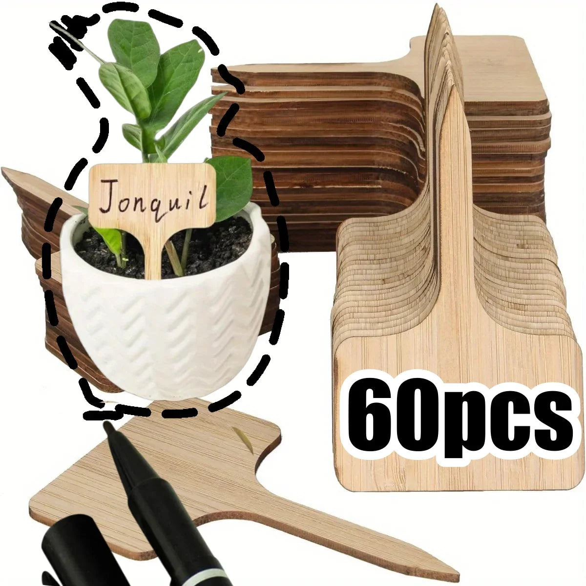 Carvallo NaturLine växtskyltar av bambu 50 st. | T-formad trädgårdspik | Ombart och väderbeständig | För örter, grönsaker och blommor