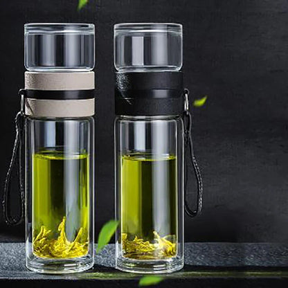Royelux Glass Tea Infuser Bottle – 450ml Dubbelväggad Tumbler för Löst Te &amp; K herbalte