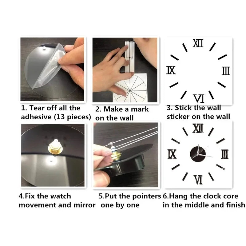 3D Spegel - Romerska Siffror DIY Väckarklocka för Modern Dekorering