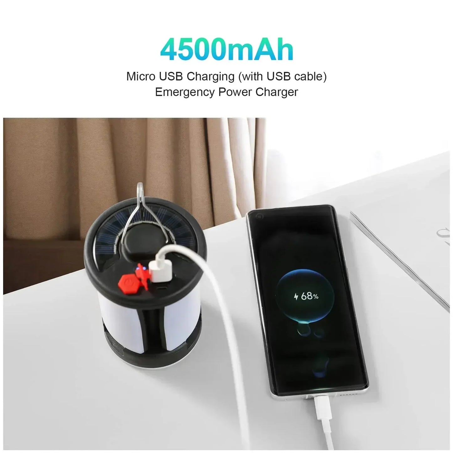 Carvallo Solar Campinglampa | USB & Solenergi Laddning | 6 Ljuslägen | Fällbar & Powerbank – 1000 Lumen