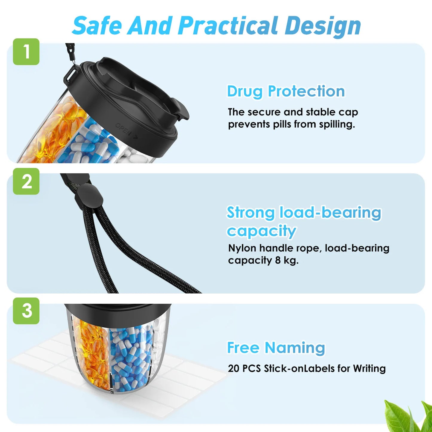 Carvallo TravelDose Pillerbox XXL | BPA-fri & Läcksäker | Ideal för resor | Med bärhandtag