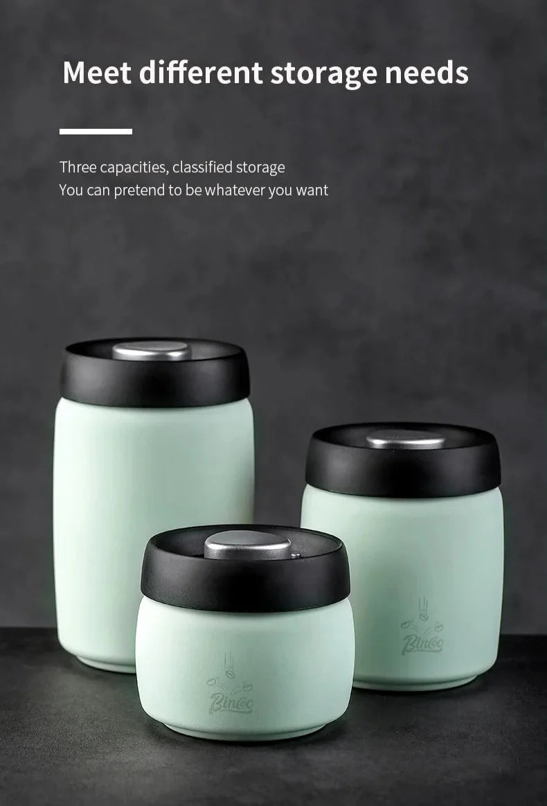 Royallure Kaffeebehållare i rostfritt stål med manuell vakuumlock för färska bönor