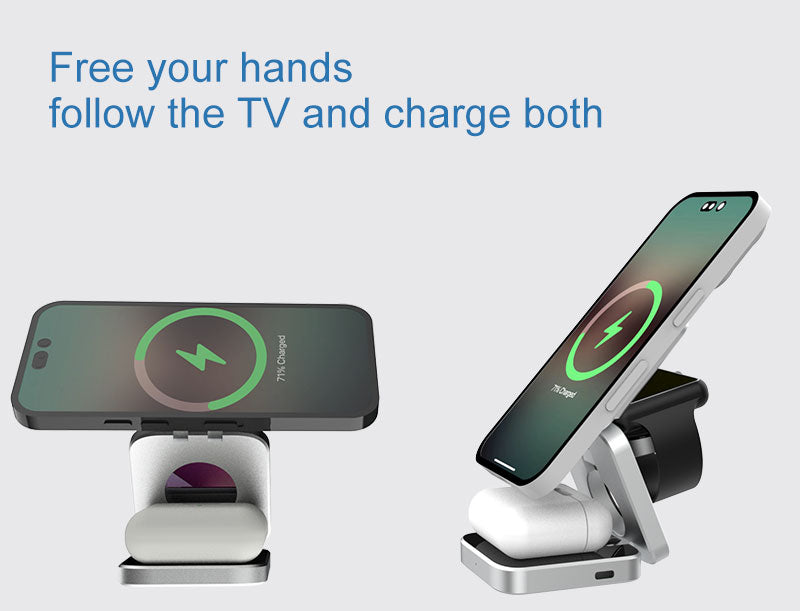 3 i 1 Snabb Magnetisk Fällbar Trådlös Laddare För iPhones, AirPods och Apple Watches