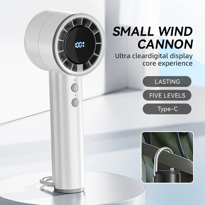 Carvallo AirCool Mini Handfläkt med kylfunktion | 5 hastigheter | LED-display & USB-laddning | Tyst & Bärbar | För resor, kontor & utomhus